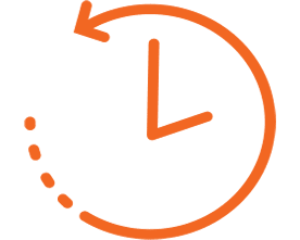 An orange clock icon with a counterclockwise arrow and dotted circle.